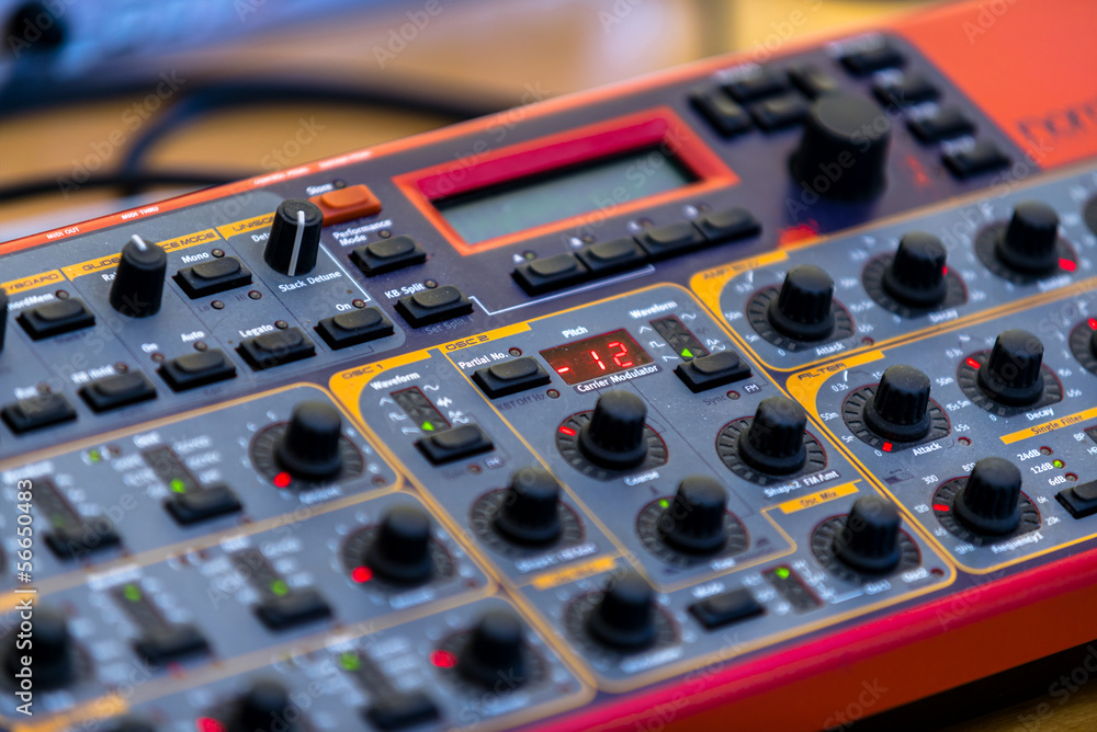 Closeup photo of an audio mixer Closeup photo of an audio mixer