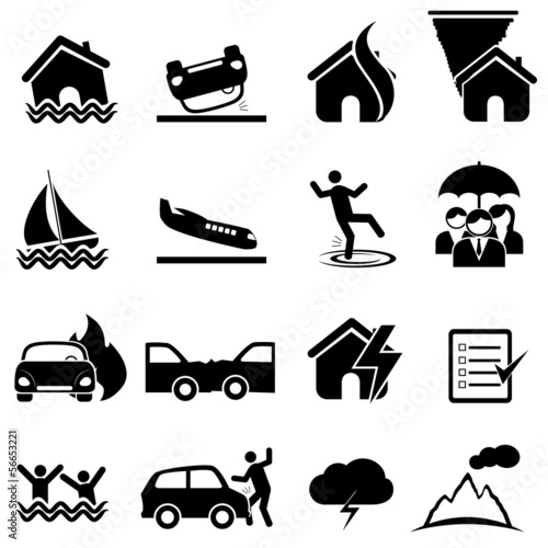Insurance and disaster icon set