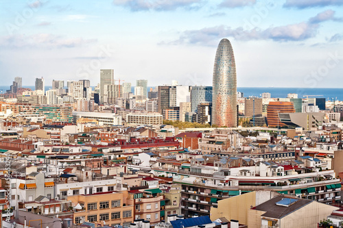 Panoramic view of Barcelona with skyscrapers