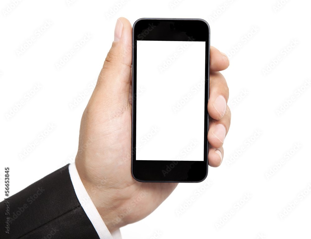 man hand holding the phone with isolated screen