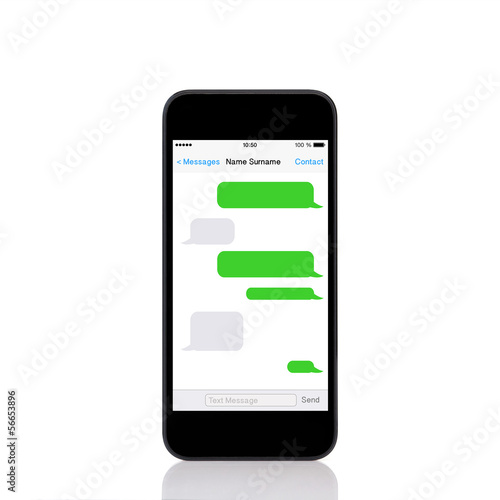 mobile touch phone with sms chat on a screen