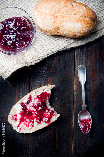 bun with sweet jam for breakfast