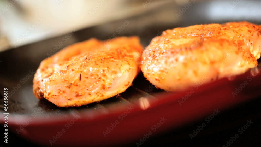 Delicious Seasoned Fresh Chicken Cooking Close Up Delicious Seasoned Fresh Chicken Cooking Close Up
