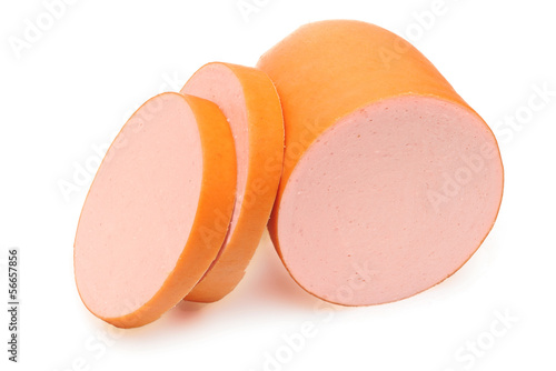 One boiled sausage  on white background