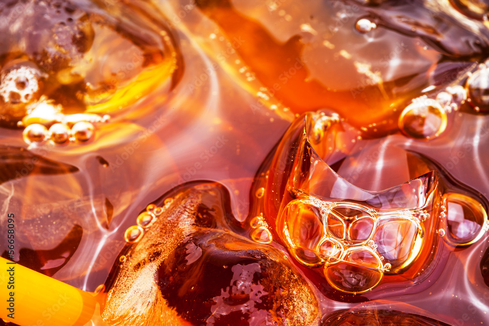 close up cold soft drink and ice close up cold soft drink and ice