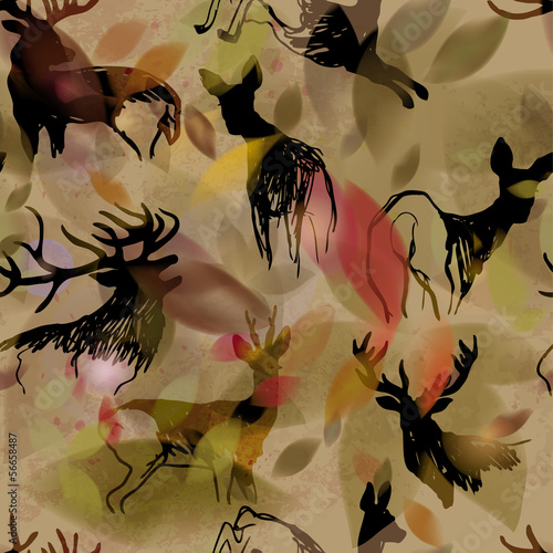Deer and doe / Autumn seamless background