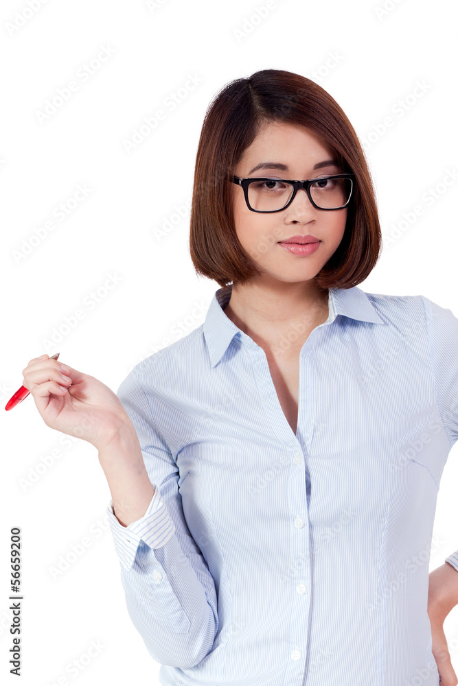 junge erwachsene geschäftsfrau mit brille portrait