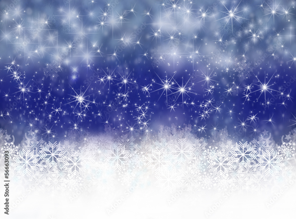 Fototapeta premium Merry Christmas: Blue Background with snowflakes and stars