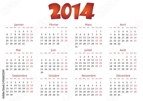 Calendrier 2014 simple - facilement éditable