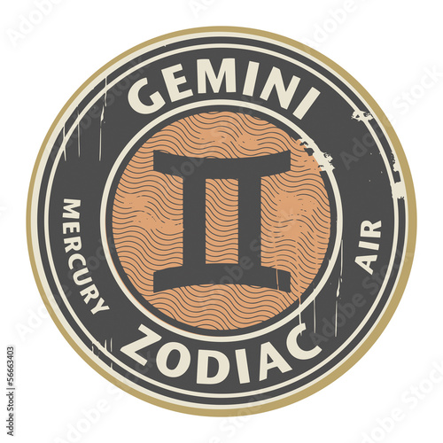Stamp with the Zodiac Gemini symbol horoscope, vector