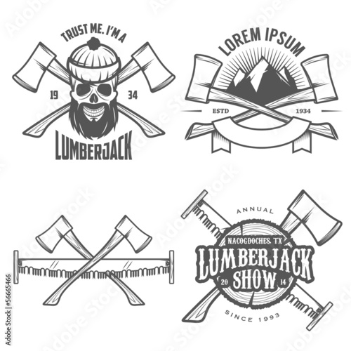 Set of vintage lumberjack labels, emblems and design elements