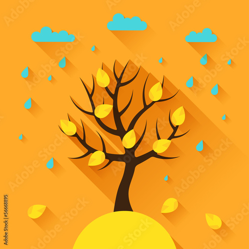 Background with autumn tree in flat design style.