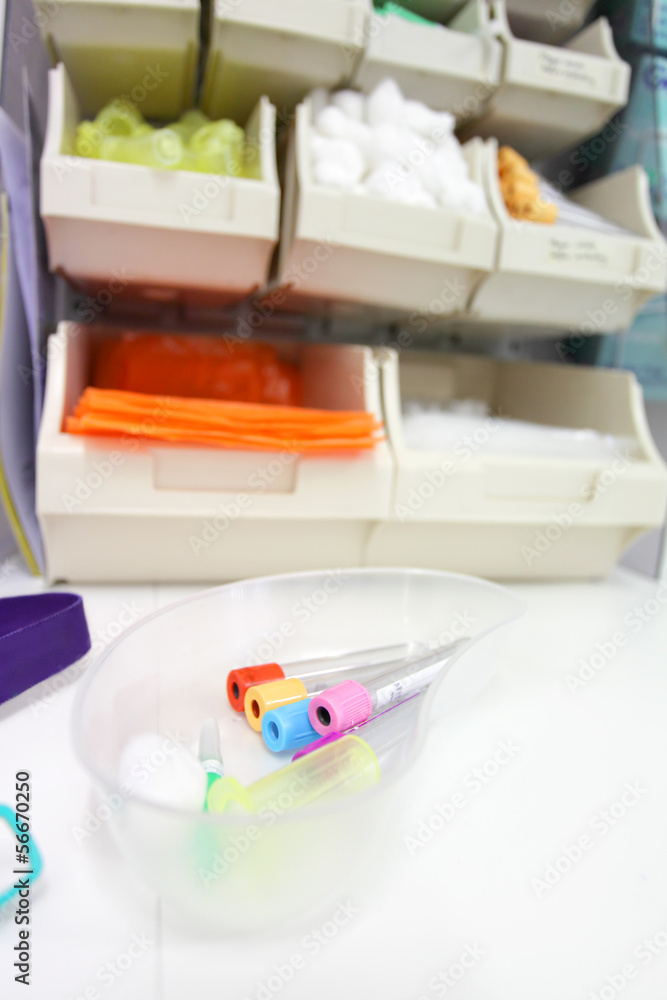 Phlebotomy blood collecting tubes in a pathology or hospital cli Phlebotomy blood collecting tubes in a pathology or hospital cli