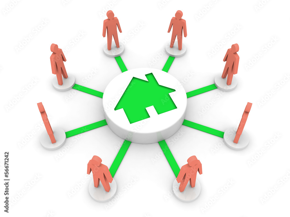 House problem connects people. Hostel. Concept 3D illustration. House problem connects people. Hostel. Concept 3D illustration.