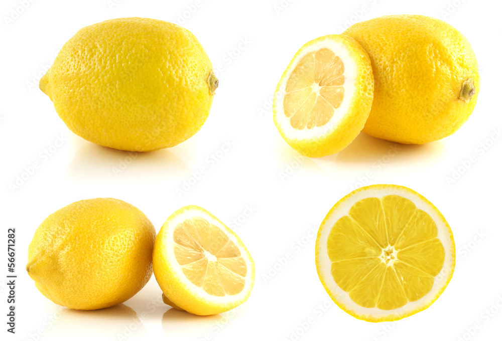 Fresh lemon set, isolated on white background.