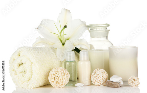 Fototapeta Naklejka Na Ścianę i Meble -  Beautiful spa setting with lily isolated on white