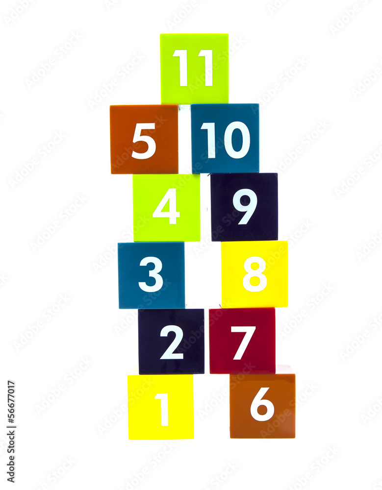 Educational colorful numer blocks with different numbersin a tow Educational colorful numer blocks with different numbersin a tow