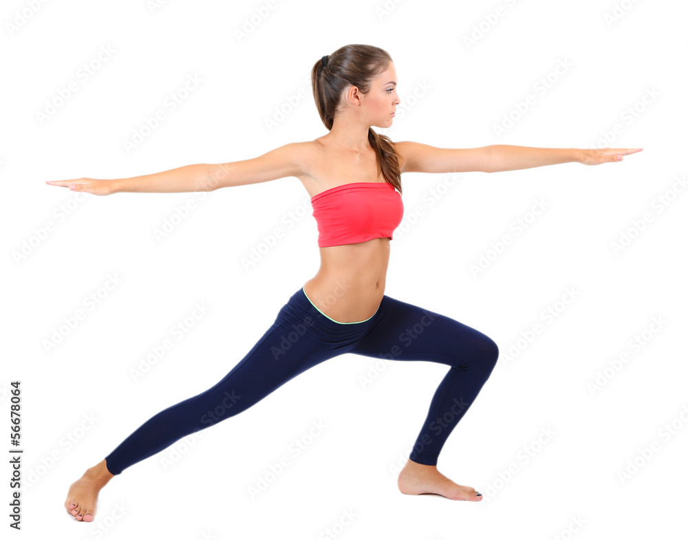 Young beautiful fitness girl doing yoga exercise isolated Young beautiful fitness girl doing yoga exercise isolated