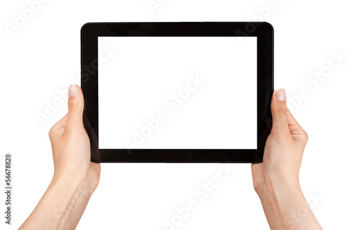 female hands holding a tablet photo