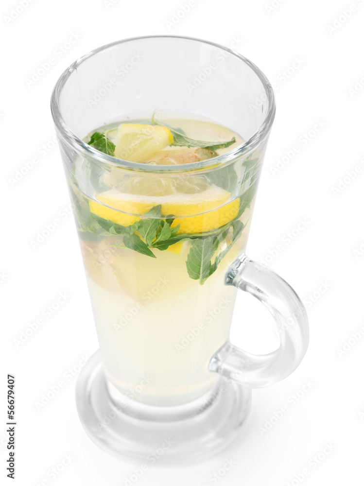 Cup of tea with ginger isolated on white Cup of tea with ginger isolated on white
