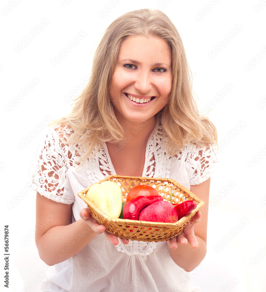 woman with fruits and vegetables