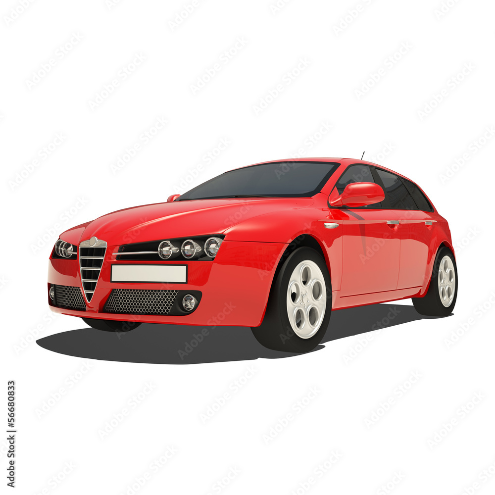 Obraz premium Red Car Isolated on White Background