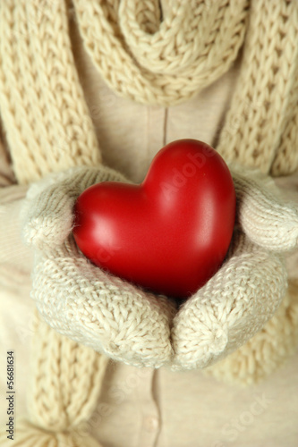 Female hands with red heart  close-up