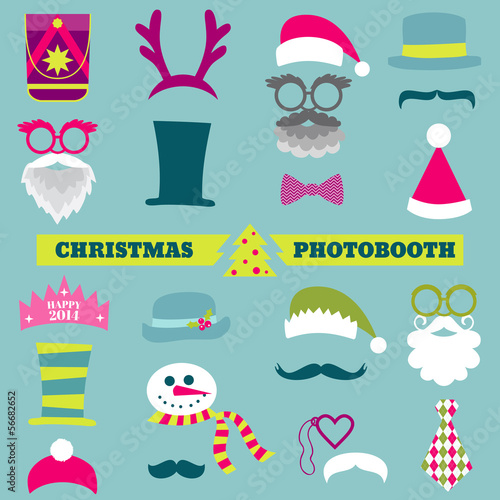 Christmas Retro Party set - Glasses, hats, lips, mustaches, mask