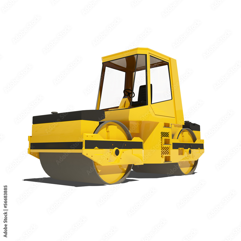 Road roller isolated on white background.