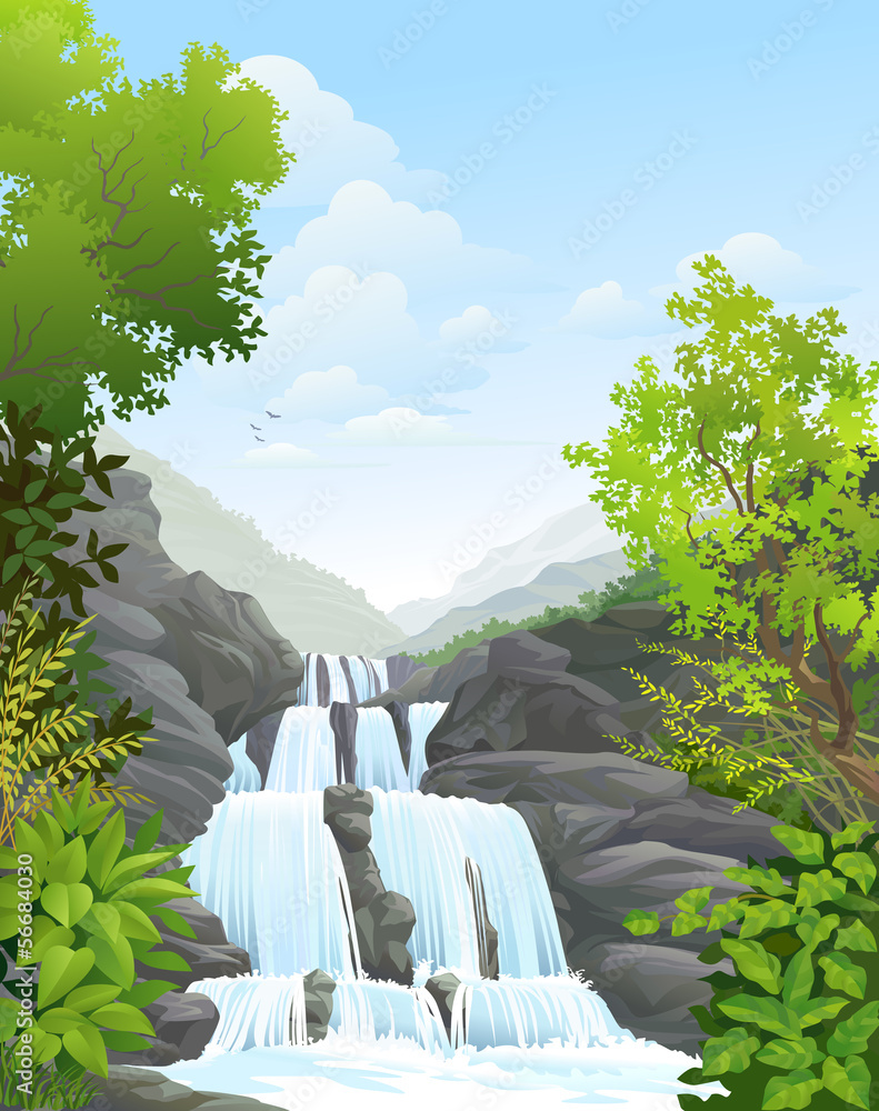 Fototapeta premium Waterfall in Tropical Rain Forest