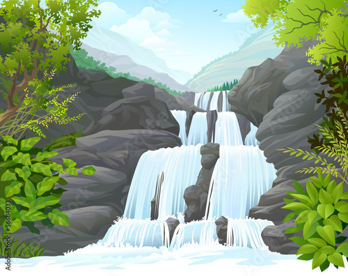 Waterfall in Tropical Forest