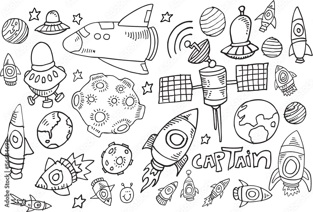 Outer Space Doodle Sketch Vector Illustration Set Stock Vector | Adobe ...