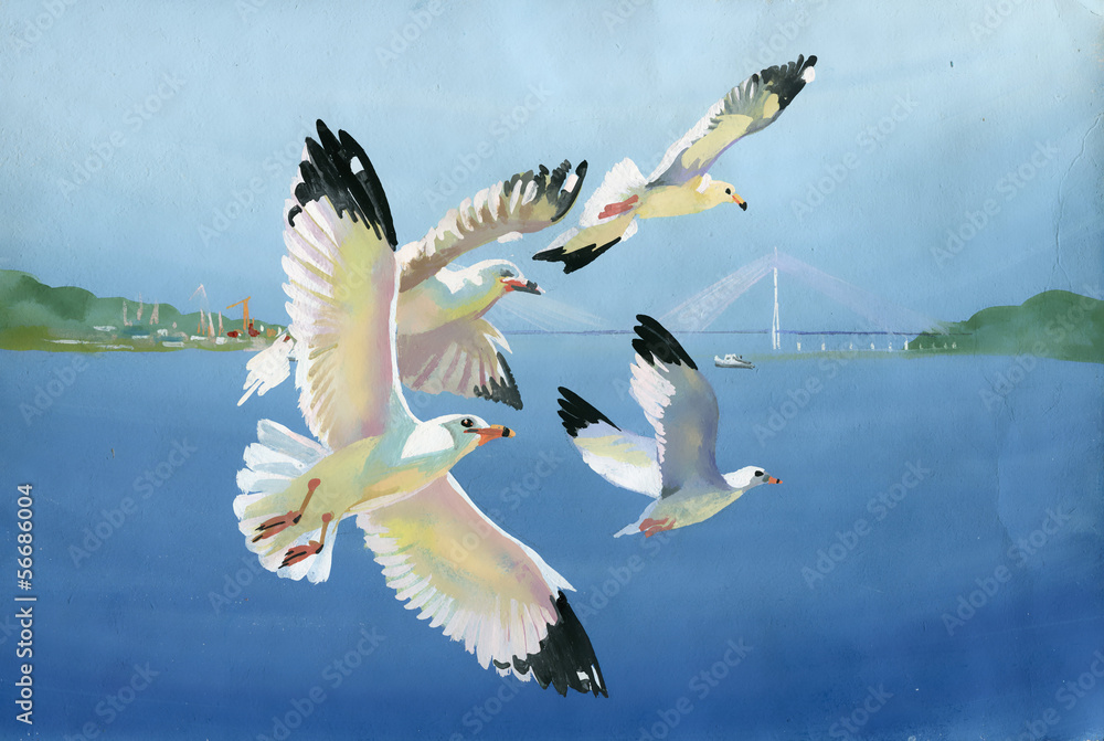 Obraz premium Watercolor seagulls