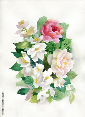 Watercolor roses bouquet