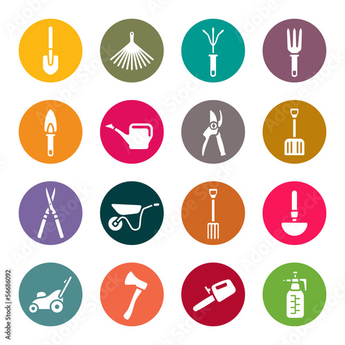 Gardening tools icons set color