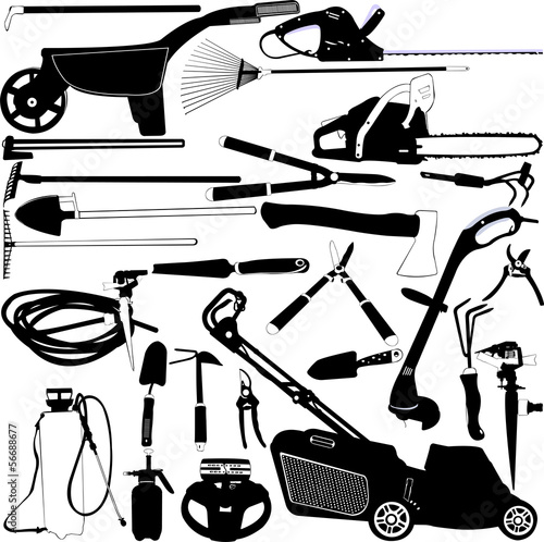Gardening tools collection - vector silhouette