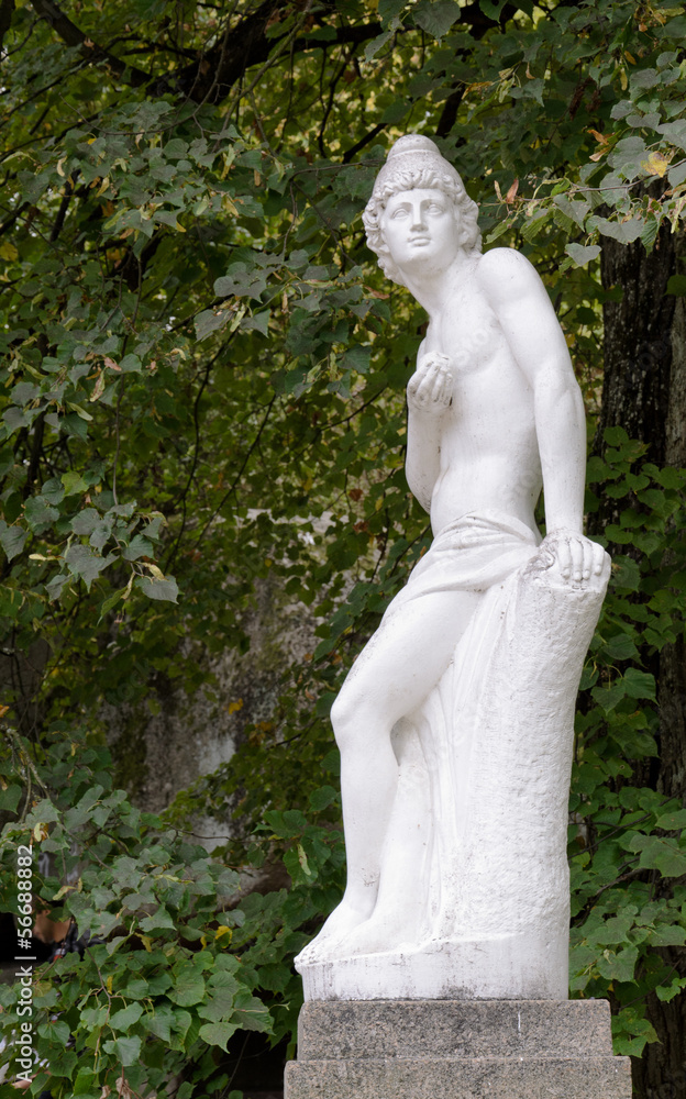Classical nude male statue in a garden