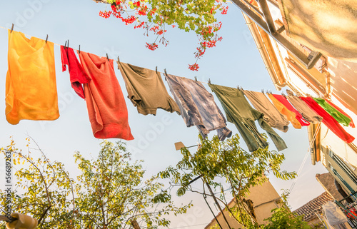 Laundry Line with colorful Clothes