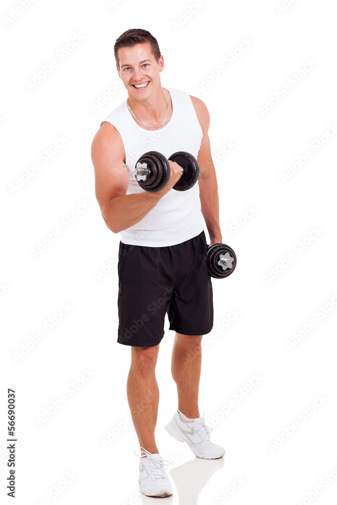 young man exercising with dumbbells young man exercising with dumbbells