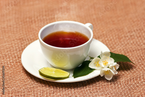 jasmine tea with fresh leaves and flowers
