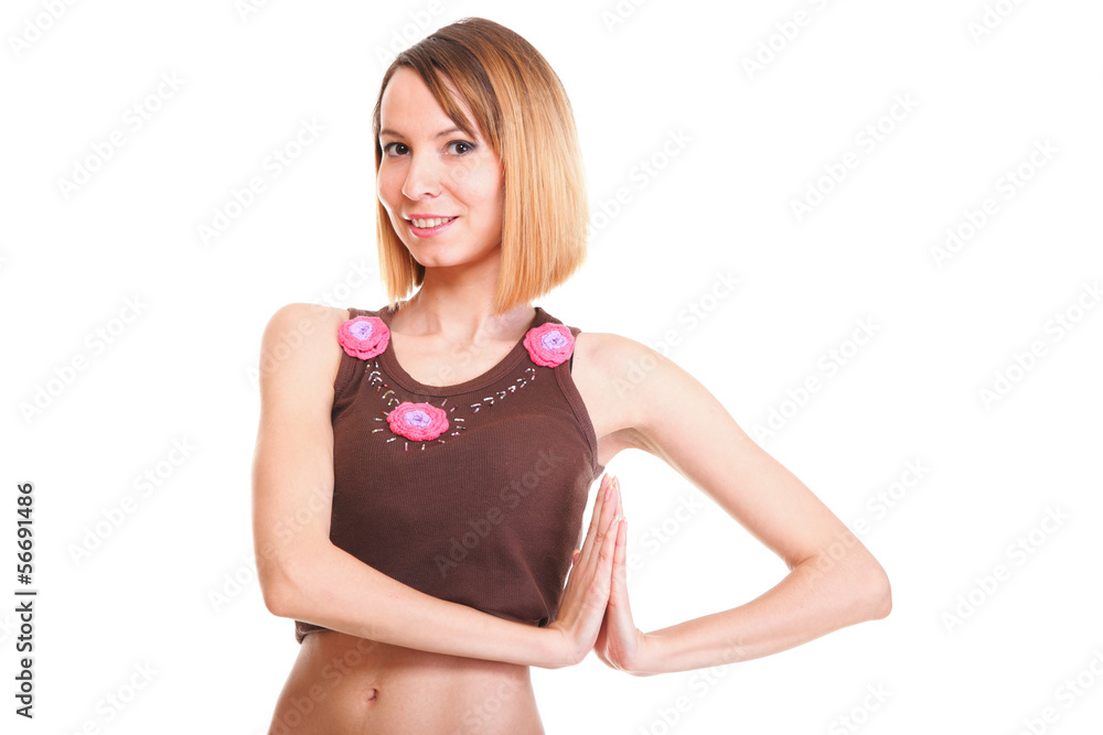 Beautiful young caucasian woman measuring her body with tape iso Beautiful young caucasian woman measuring her body with tape iso