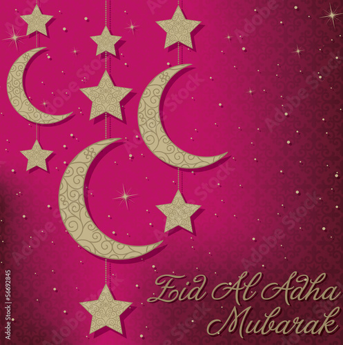 Hanging moon decoration Eid al Adha card in vector format.