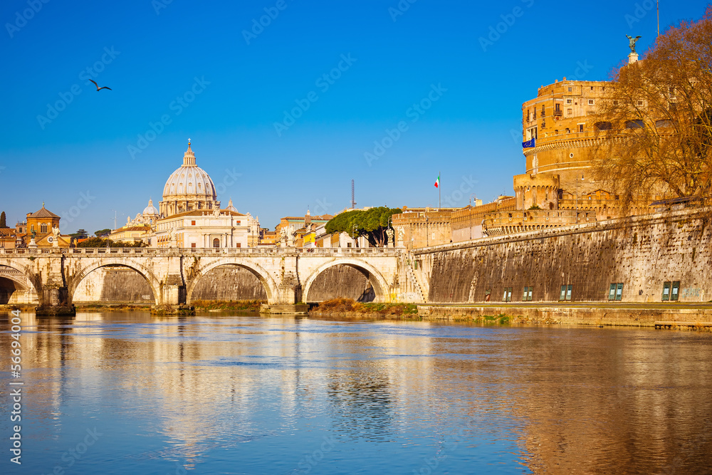 Tiber and St. Peter's cathedral in Rome