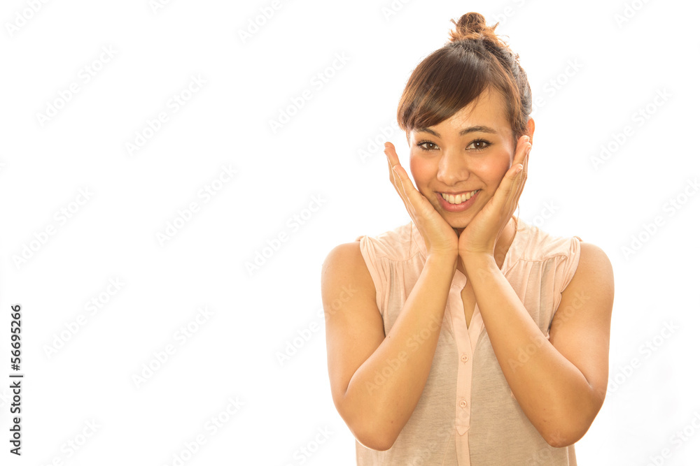 Asian caucasian mixed race woman happy face Asian caucasian mixed race woman happy face