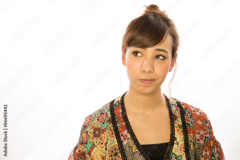 Asian caucasian mixed race woman thinking wondering Asian caucasian mixed race woman thinking wondering