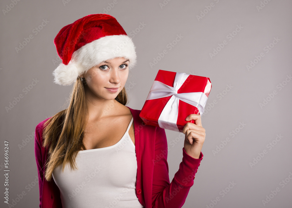 Beautiful christmas woman with gift Beautiful christmas woman with gift