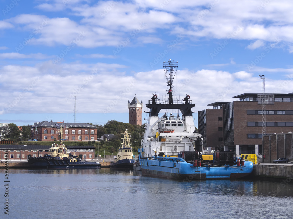 Naklejka premium Panorama of Esbjerg oil harbor, Denmark