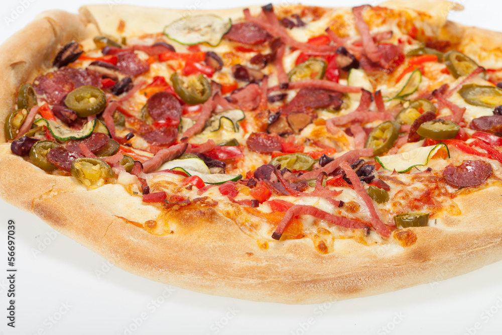 delicious italian pizza isolated over white background