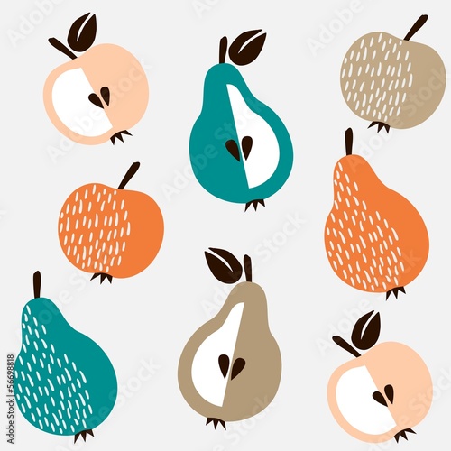 Cute seamless background with apples and pears, vector