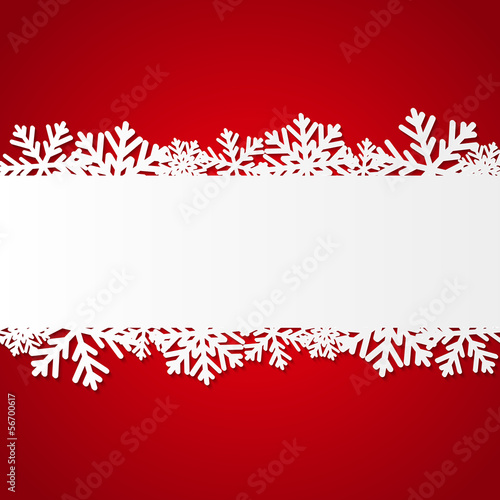 Red Christmas background with paper snowflakes